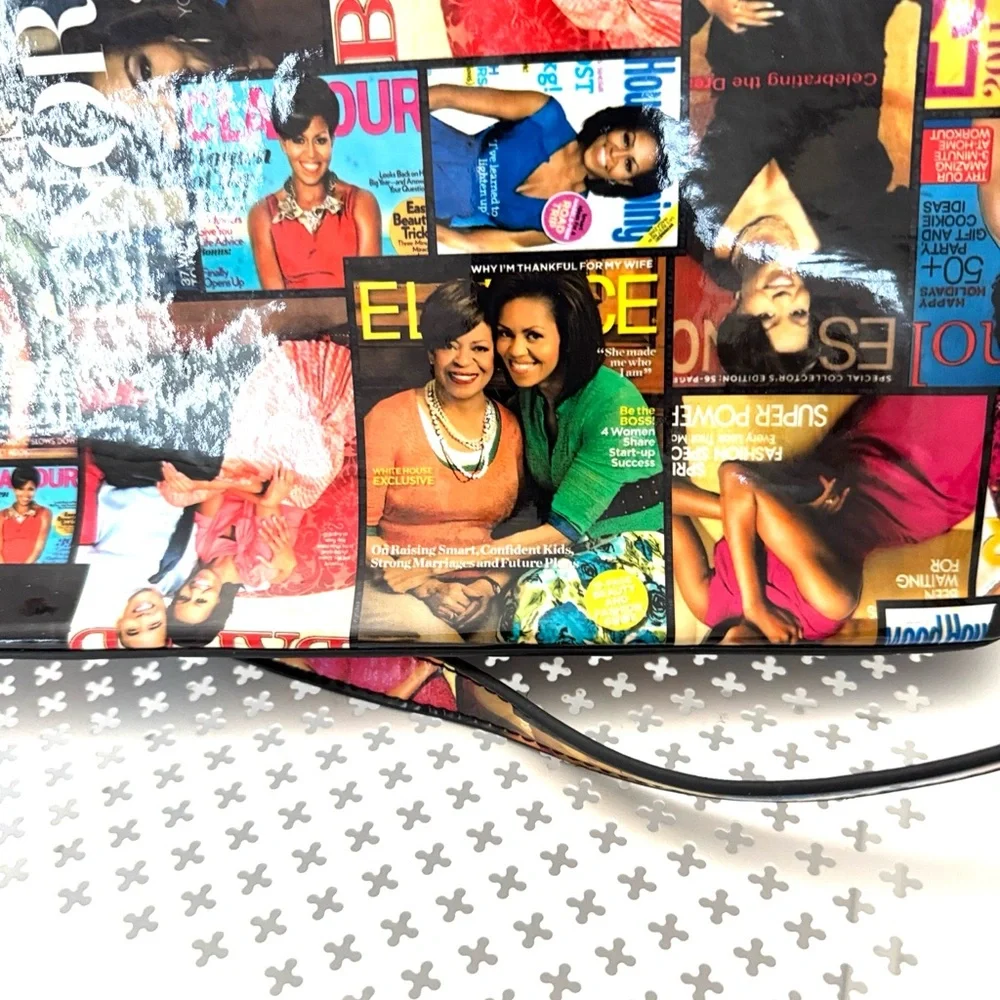 Michelle Obama Colorful Graphic Glossy Collage Handbag Zippered Closure Clutch